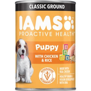 Iams ProActive Health Classic Ground with Chicken & Rice Puppy Canned Wet Dog Food, 13-oz can, case of 12