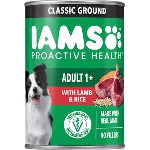 Iams ProActive Health Classic Ground with Lamb & Whole Grain Rice Adult Canned Wet Dog Food, 13-oz can, case of 12