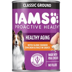 Iams ProActive Health Classic Ground with Slow Cooked Chicken & Rice Healthy Aging Senior Canned Wet Dog Food, 13-oz can, case of 12