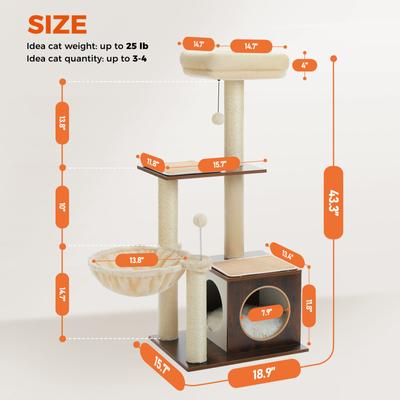 Show full view: PAWZ Road Indoor 43-in Polyester Modern Cat Tree Tower & Condo, Brown slide 2 of 9