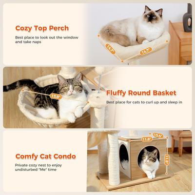 Show full view: PAWZ Road Indoor 43-in Polyester Modern Cat Tree Tower & Condo, Beige slide 4 of 8