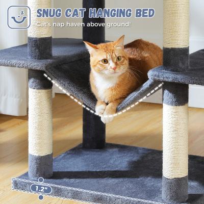 Show full view: PAWZ Road 69-in Tall Polyester Cat Tree Tower & Condo with Large Hammock, Dark Gray slide 6 of 10