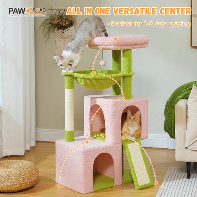Show full view: PAWZ Road Multi-Level 41-in Polyester Cat Tree Tower with Double Condos, Large, Pink slide 8 of 9