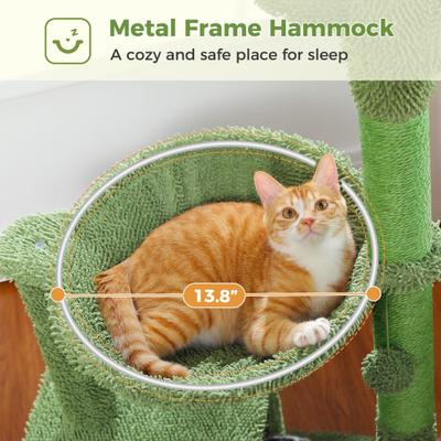 Show full view: PAWZ Road 40-in Polyester Cactus Cat Tree Tower & Condo with Large Metal Carpet Hammock, Green slide 5 of 9