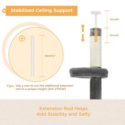 Show full view: PAWZ Road 95 to 107-in Adjustable Polyester Floor-to-Ceiling Cat Tree Tower, Gray slide 4 of 9