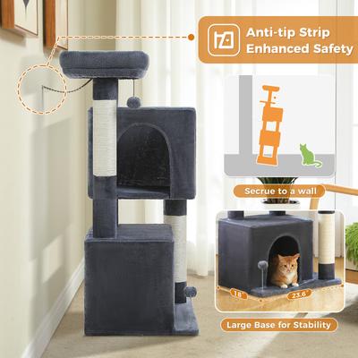 Show full view: PAWZ Road Indoor 44-in Polyester Cat Tree Tower & 2 Cozy Condos, Large, Dark Gray slide 4 of 9