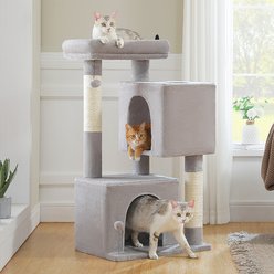 PAWZ Road Indoor 44-in Polyester Cat Tree Tower & 2 Cozy Condos, Large, Gray