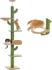 PAWZ Road 87 to 100-in Adjustable Polyester Floor-to-Ceiling Cactus Cat Tree with 4.1-in Robust Scratcher, Green