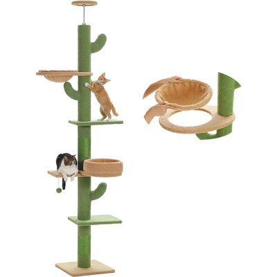 PAWZ Road PAWZ Road 87 to 100-in Adjustable Polyester Floor-to-Ceiling Cactus Cat Tree with 4.1-in Robust Scratcher, Green