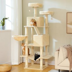 PAWZ Road 70.8-in Polyester Tall Cat Tree & 2 Condos, Hammock, Large, Beige