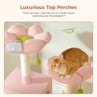 Show full view: PAWZ Road 70.8-in Polyester Tall Cat Tree & 2 Condos, Hammock, Large, Pink slide 5 of 9