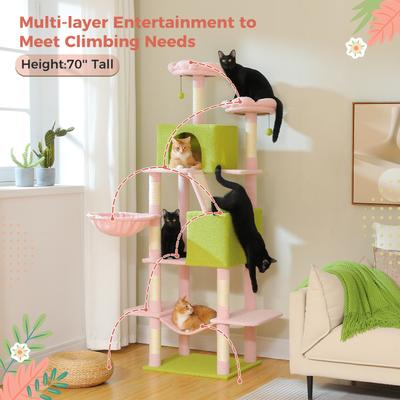 Show full view: PAWZ Road 70.8-in Polyester Tall Cat Tree & 2 Condos, Hammock, Large, Pink slide 4 of 9