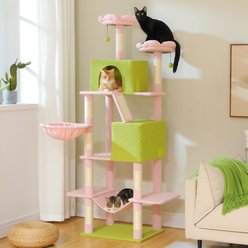 PAWZ Road 70.8-in Polyester Tall Cat Tree & 2 Condos, Hammock, Large, Pink
