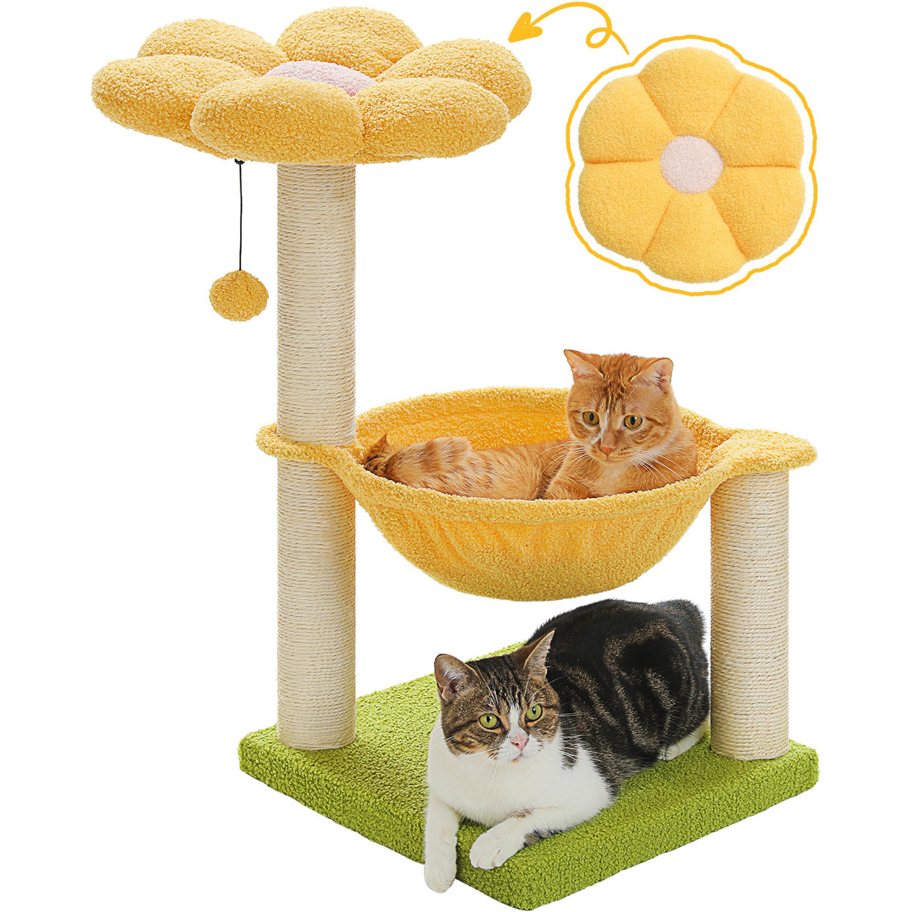 PAWZ Road 28-in Polyester Cat Tree Tower with Sisal Scratching Posts, Small, Yellow