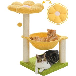 PAWZ Road 28-in Polyester Cat Tree Tower with Sisal Scratching Posts, Small, Yellow