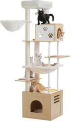 PAWZ Road 75-in Tall Polyester Cat Tree & 2 Condos with Food Station & Large Hammock, Beige slide 2 of 9