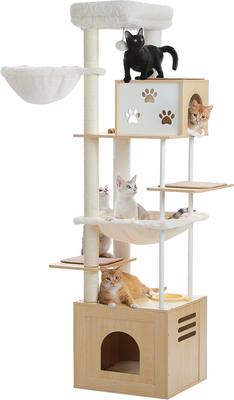 Show full view: PAWZ Road 75-in Tall Polyester Cat Tree & 2 Condos with Food Station & Large Hammock, Beige slide 9 of 10