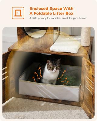 Show full view: PAWZ Road 50-in Polyester Cat Tree with Litter Box Enclosure & 2 Condos, Brown slide 3 of 9