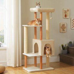 PAWZ Road 53-in Polyester Wood Cat Tree & Large Perch, Condo, Medium, Beige
