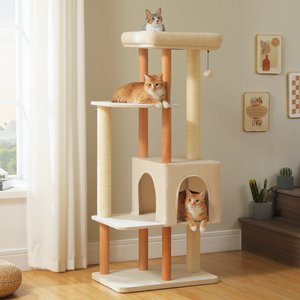 PAWZ Road 53-in Polyester Wood Cat Tree & Large Perch, Condo, Medium, Beige