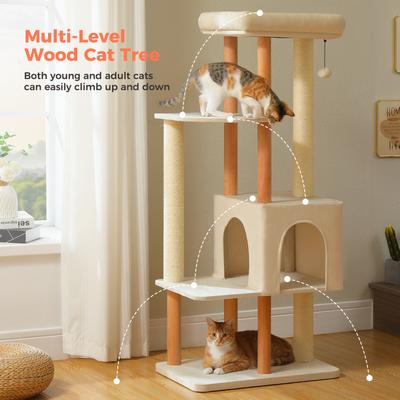 Show full view: PAWZ Road 53-in Polyester Wood Cat Tree & Large Perch, Condo, Medium, Beige slide 5 of 8