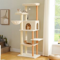 PAWZ Road 73-in Polyester Wood Cat Tree & Perch, Condo, Beige, Large