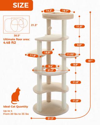 Show full view: PAWZ Road Indoor 61-in Tall Polyester Cat Tree Tower, Large, Beige slide 3 of 10