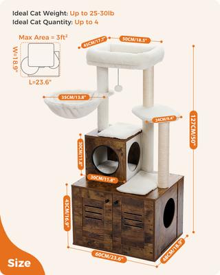 Show full view: PAWZ Road 50-in Polyester Cat Tree with Litter Box Enclosure & 2 Condos, Brown slide 2 of 9