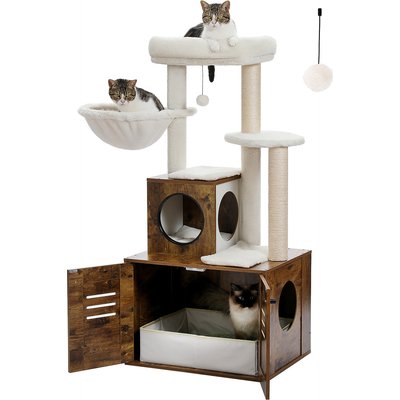 PAWZ Road PAWZ Road 50-in Polyester Cat Tree with Litter Box Enclosure & 2 Condos, Brown