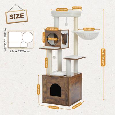 Show full view: PAWZ Road 57.5-in Polyester Wood Cat Tree Tower with Litter Box Enclosure & 2 Condos, Medium, Brown slide 3 of 9