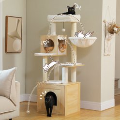 PAWZ Road 57.5-in Polyester Wood Cat Tree Tower with Litter Box Enclosure & 2 Condos, Medium, Beige slide 2 of 8