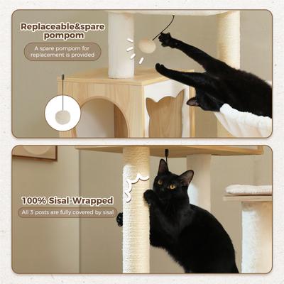 Show full view: PAWZ Road 57.5-in Polyester Wood Cat Tree Tower with Litter Box Enclosure & 2 Condos, Medium, Beige slide 6 of 9