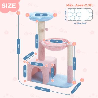 Show full view: PAWZ Road 35-in Polyester Flower Cat Tree with Large Metal Hammock & Condo, Small, Pink slide 3 of 11