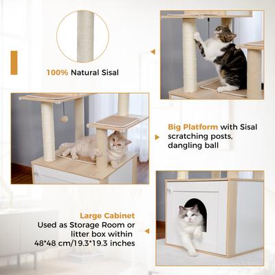 Show full view: PAWZ Road 56.7-in Polyester Wood Cat Tree Tower with Litter Box Enclosure & 2 Condos, Large, Beige slide 3 of 9
