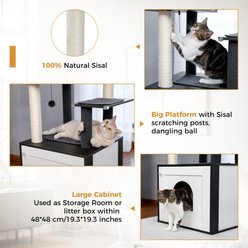 PAWZ Road 56.7-in Polyester Wood Cat Tree Tower with Litter Box Enclosure & 2 Condos, Large, Black slide 2 of 7