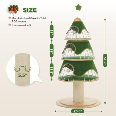 Show full view: PAWZ Road 51.2-in Polyester Modern Cat Tree with Thick Scratch Post & 3 Condos, Green slide 3 of 10
