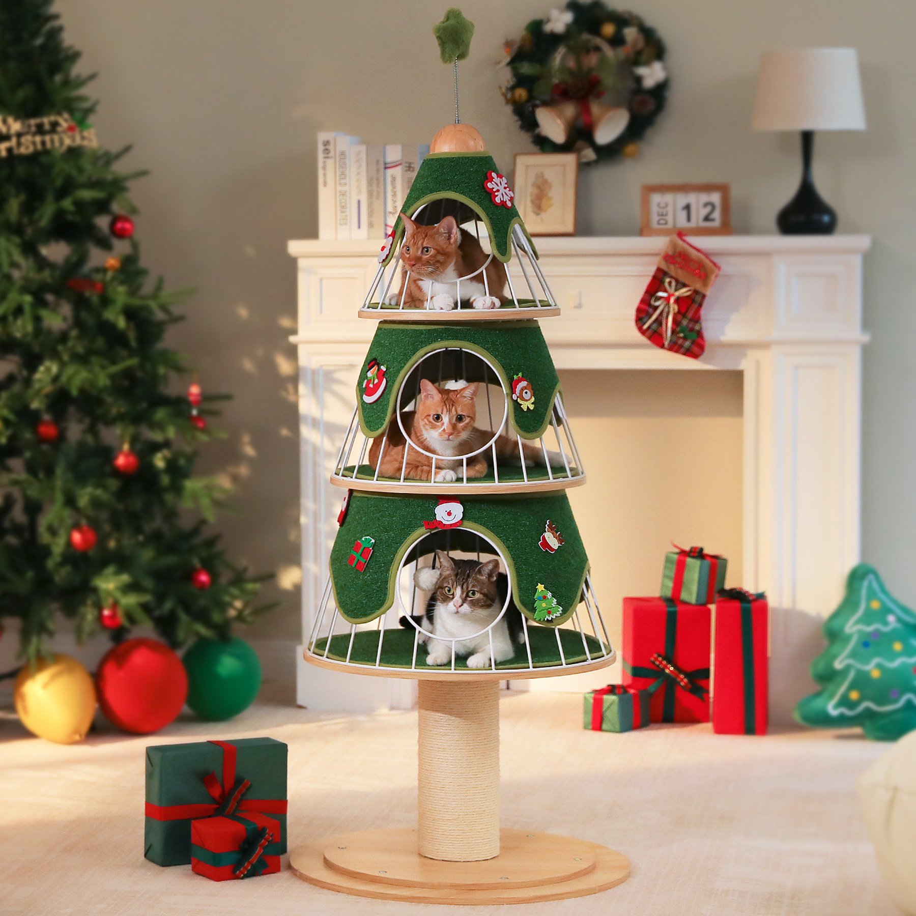 PAWZ Road 51.2-in Polyester Modern Cat Tree with Thick Scratch Post & 3 Condos, Green