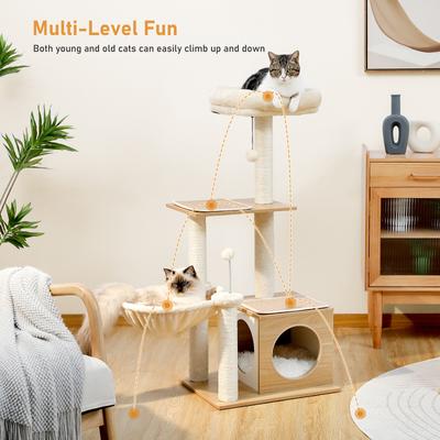 Show full view: PAWZ Road Indoor 43-in Polyester Modern Cat Tree Tower & Condo, Beige slide 7 of 8