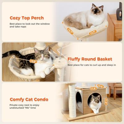 Show full view: PAWZ Road Indoor 43-in Polyester Modern Cat Tree Tower & Condo, Beige slide 5 of 8