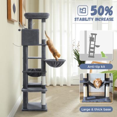 Show full view: PAWZ Road 69-in Tall Polyester Cat Tree Tower & Condo with Large Hammock, Dark Gray slide 9 of 10