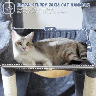 Show full view: PAWZ Road 69-in Tall Polyester Cat Tree Tower & Condo with Large Hammock, Dark Gray slide 7 of 10