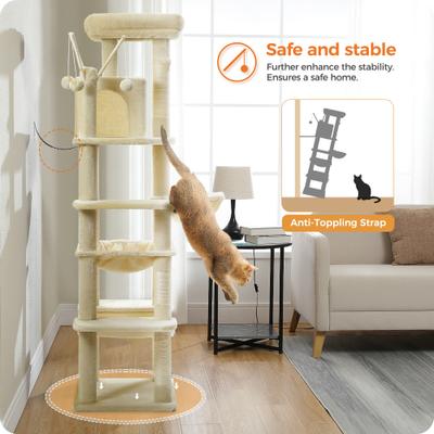 Show full view: PAWZ Road 69-in Tall Polyester Cat Tree Tower & Condo with Large Hammock, Beige slide 5 of 9