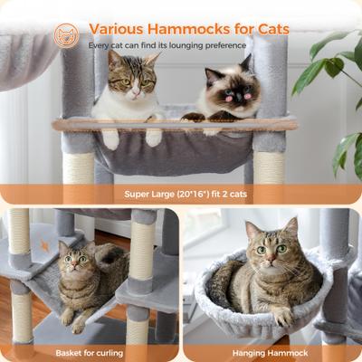 Show full view: PAWZ Road 69-in Tall Polyester Cat Tree Tower & Condo with Large Hammock, Gray slide 8 of 10