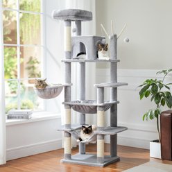 PAWZ Road 69-in Tall Polyester Cat Tree Tower & Condo with Large Hammock, Gray