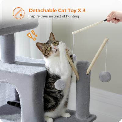 Show full view: PAWZ Road 69-in Tall Polyester Cat Tree Tower & Condo with Large Hammock, Gray slide 5 of 10