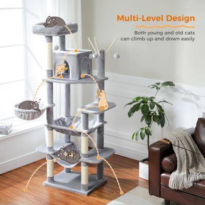 Show full view: PAWZ Road 69-in Tall Polyester Cat Tree Tower & Condo with Large Hammock, Gray slide 3 of 10