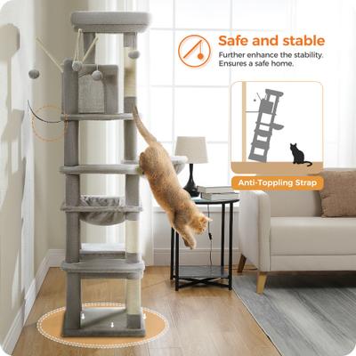 Show full view: PAWZ Road 69-in Tall Polyester Cat Tree Tower & Condo with Large Hammock, Gray slide 6 of 10