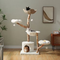PAWZ Road Indoor 59-in Polyester Wood Cat Tree & Condo with Large Basket, White