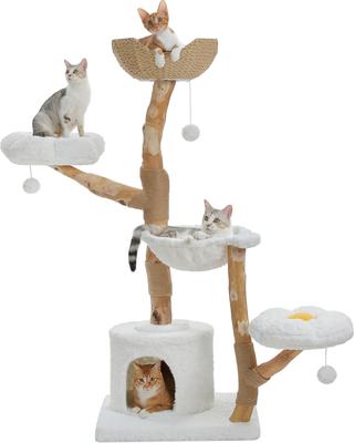Show full view: PAWZ Road Indoor 59-in Polyester Wood Cat Tree & Condo with Large Basket, White slide 2 of 10