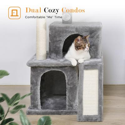 Show full view: PAWZ Road Multi-Level 34-in Polyester Cat Tree Tower with Double Condos, Medium, Gray slide 5 of 8